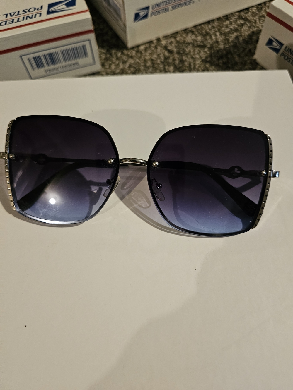 Oversized Square Gradient Purple Women's Sunglasses With Cross Cut Out